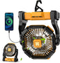 Camping Fan Rechargeable - Battery Powered Fans with Light, 20000mAh Portable Camping Fan for Tents, Hook, 270° Rotation Battery Operated Fans for BBQ Travel Desk Beach with Ventilador Recargable