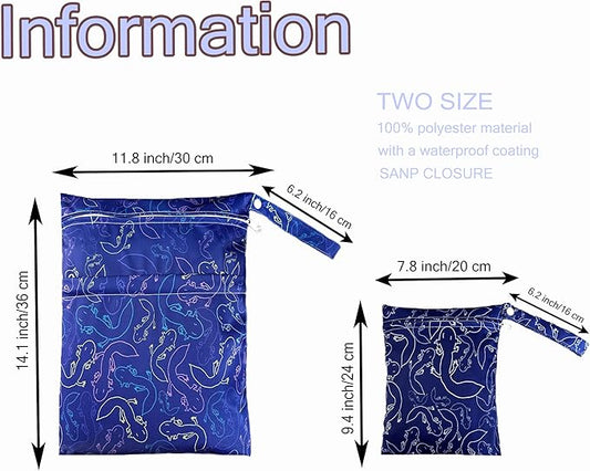Wet Dry Bag with Two Zippered Pockets, Waterproof Reusable 2pcs Axolotl Wet Bags for Swimsuits, Beach, Swimming Pool,Dirty Yoga Clothes,Travel,Makeup Bag, Fitness, Storage Bag With Handle