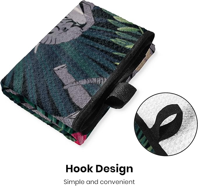 Microfiber Golf Towel Tropical Rainforest Elephant with Palm Leaves Quick-Drying Portable Towel for Yoga Workout & Golf Sport