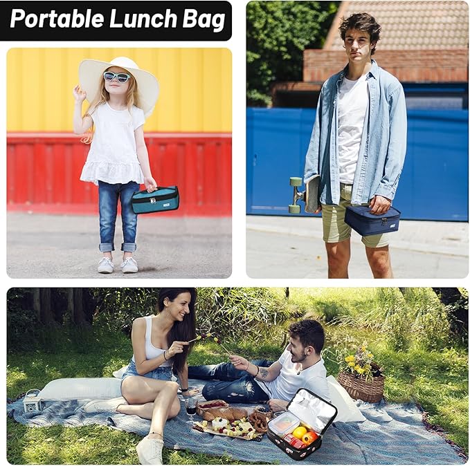 MIER Portable Thermal Insulated Cooler Bag Mini Lunch Bag for Kids, Navy Blue