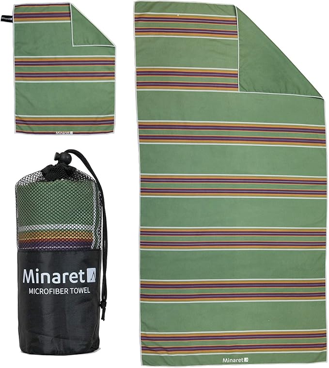 Minaret Microfiber Quick Dry Beach Towel | Perfect Travel Towel for Camping, Swimming, Backpacking, Yoga, Gym, Sports | Fast Drying, Ultra Light, Compact, Absorbent | (2 in 1 Pack)