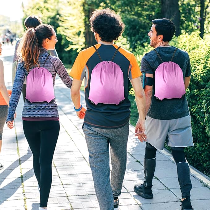 GoodtoU Drawstring Backpacks, Drawstring Bags Nylon Backpack Draw String Back Bag Bulk Cinch Sack Drawstring Gym Bag Drawstring Backpack for Sport, Traveling, Team (Pink, 80Pcs)