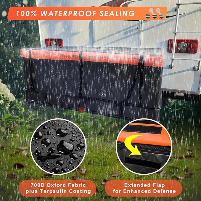 MeeFar Hitch Mount Cargo Carrier Basket 53" x19" x 5"+Waterproof Cargo Bag (51" x17"x 18"),Hauling Weight Capacity of 500 Lbs fit on 2 Inch Receiver with Hitch Stabilizer,Net and Straps