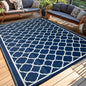 Waterproof Outdoor Rug 9x12 ft, Reversible Plastic Straw Rug, Easy to Clean Patio Rug, Portable Carpet for Patio, RV, Deck, Balcony, Backyard, Picnic, Beach, Clover, Navy Blue