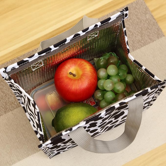 TELLUMO Lunch bag, Insulated Lunch Bag for Women Men Large Lunch Box Container Reusable Leakproof Tote for Office, Work, School, Beach or Travel (Cow-print)