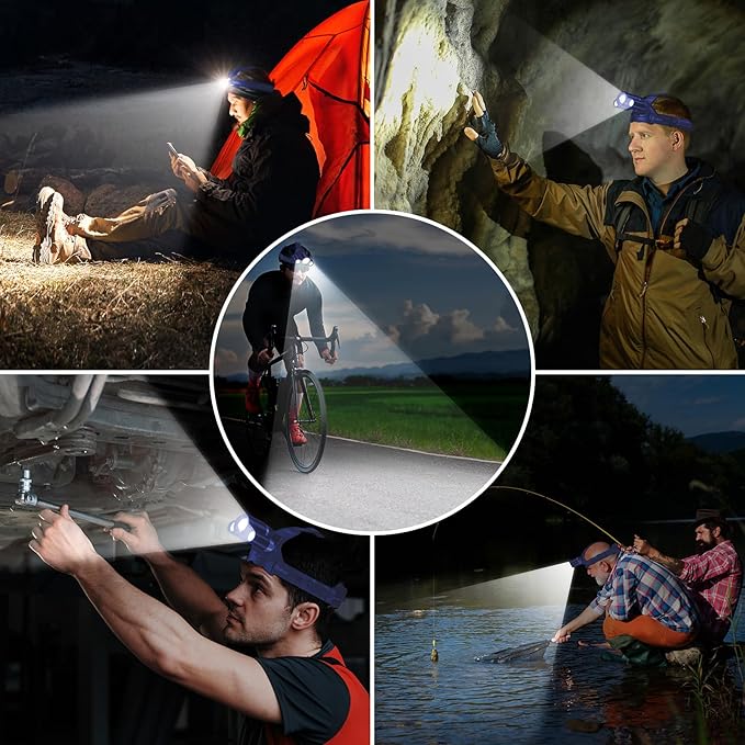 LED Headlamp, 8000L Super Bright Rechargeable Headlight Flashlight - 3 Lights 5 Modes,Zoomable,Spotlight&Floodlight Combination, IPX6 Waterproof, 20+Hrs Runtime for Running,Hiking etc-Blue