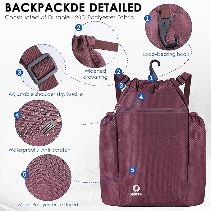 Sukeen Drawstring Backpack Swim Bag Lightweight String Backpack for Beach Pickleball Swimming Pool Gym Workout Gear Sport