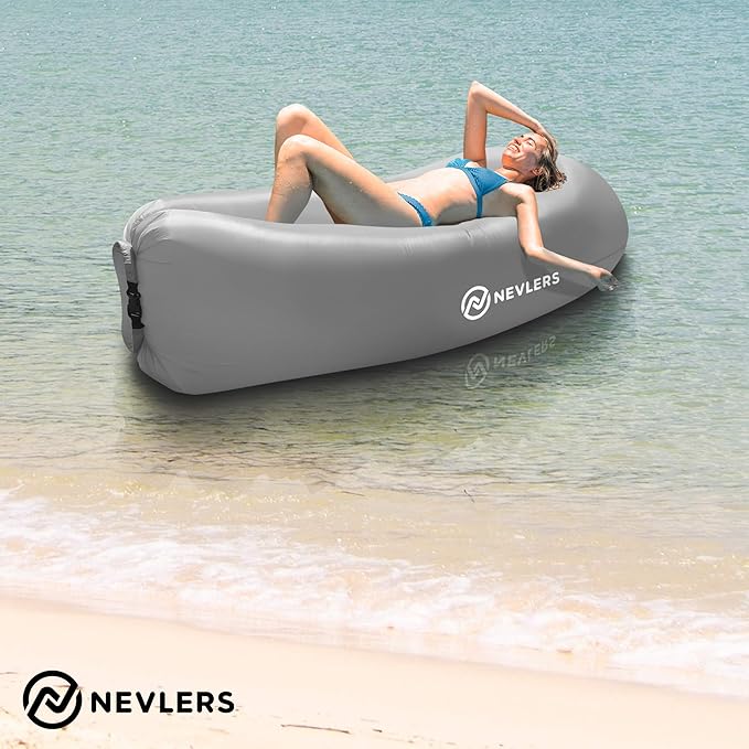 Nevlers 2 Pack Inflatable Loungers Air Sofa Couch | Perfect for Beach Chair Camping Chairs or Portable Hammock |Travel Bag Pouch, Pegs & 3 Pockets| Movie Seating & Camping Accessories Blow Up Lounger