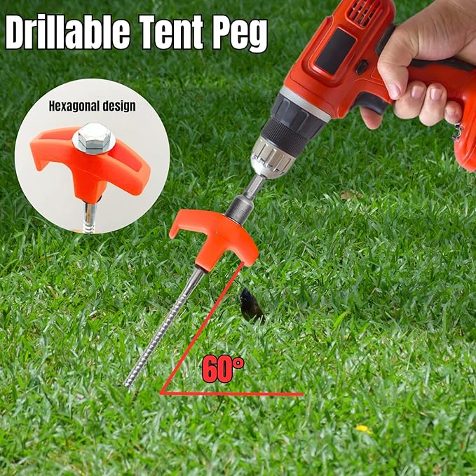 Screw in Tent Stakes, 8" Camping Stakes Non-Rust Heavy Duty Metal Threaded Tent Spikes Tent Peg Ground Stake for Outdoor Camping