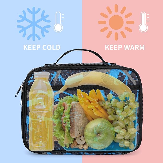 rickyh style Lunch Box with Padded Liner, Spacious Insulated Lunch Bag Durable Thermal Lunch Cooler Pack with Strap for Men Women Boys Girls Adults School Sports Beach Picnic Work Camp,2 Pocket