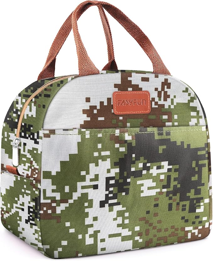 Lunch Bag for Women & Men Adult Insulated Lunch Box, Small Leakproof Cooler Food Lunch Containers Reusable High Capacity Lunch Tote Bags for Work, Travel, Outdoor (Green Digital)