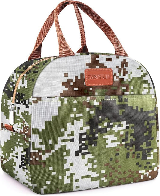 Lunch Bag for Women & Men Adult Insulated Lunch Box, Small Leakproof Cooler Food Lunch Containers Reusable High Capacity Lunch Tote Bags for Work, Travel, Outdoor (Green Digital)