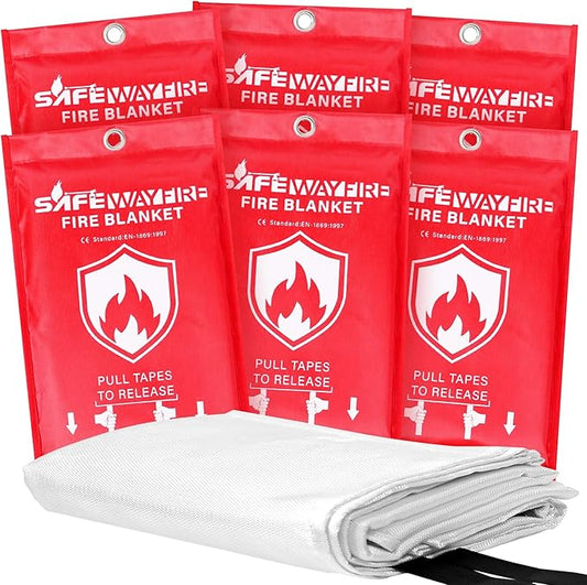 Safewayfire Emergency Fire Blanket - 6 Pack - Fiberglass Fire Blanket for Home, 39.4'' x 39.4'' Fire Suppression Blanket for Kitchen