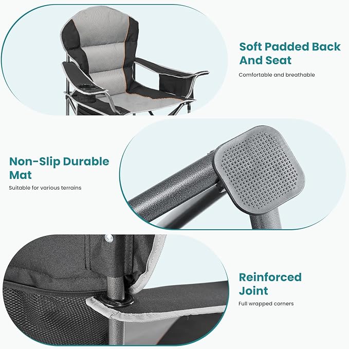 OLIXIS Heavy Duty Camping Chairs 450lbs Capacity Portable Folding Chair with Cup Holder and Cooler Bag,Sturdy Steel Frame Outdoor Chair for Backyard,Beach,Fishing