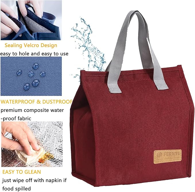 Lunch Bag for Women/Men,Waterproof Reusable Portable Lunch Tote,Lunch Box Bag.Thermal Cooler Bag Ideal for Work/Party/l/Travel/Picnic(Light Red)