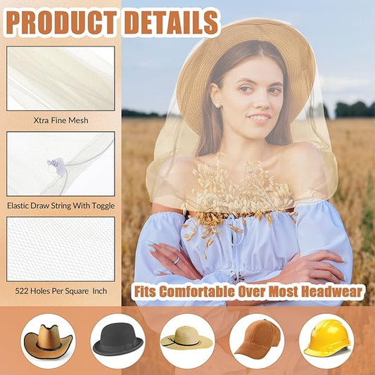 Tudomro 8 Pcs Mosquito Head Face Fly Netting Hood Mosquito Net Hat 18 x 18 Inch Bug Net for Head with Carry Bags(Mixed Color)