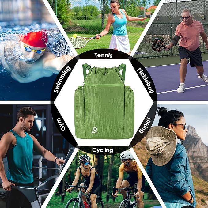 Sukeen Drawstring Backpack Swim Bag Lightweight String Backpack for Beach Pickleball Swimming Pool Gym Workout Gear Sport