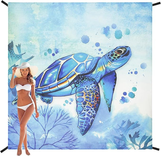 Beach Blanket, Sandproof Beach Mat, Waterproof Quick Drying Lightweight Outdoor Picnic Mat 79" X 83" for 2-4 Adults with Pocket for Travel, Camping, Hiking