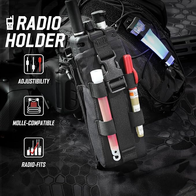 Tactical Radio Holster, Molle Radio Pouch Radio Holder of Single-Handed Operation for Duty Belt Vest Compatible with PRC 152/148 Mainstream Military Intercom Models