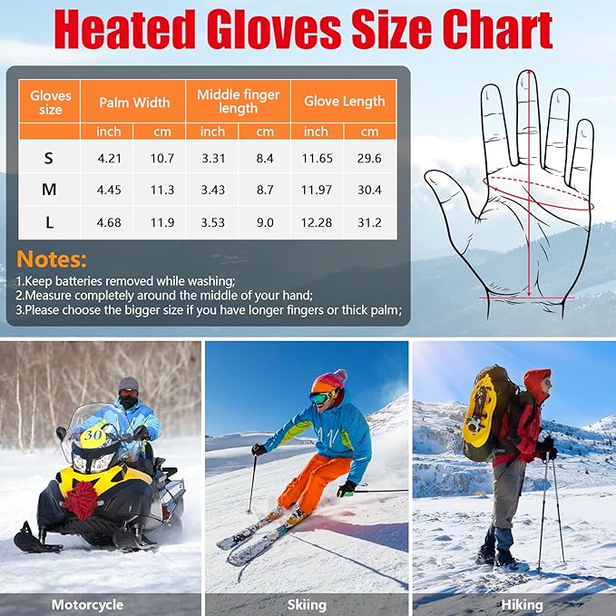 ZAPAL Heated Gloves for Men Women Rechargeable, Winter Ski Gloves, Waterproof Touchscreen Heated Thin Gloves for Climbing Hiking Cycling Camping (Size:M)