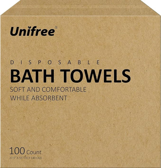 UNIFREE Disposable Bath Towel Camping Towel for Hotel (55" X 27.5" 100count)