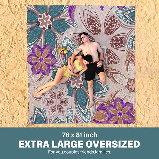 Beach Blanket Oversized Extra Large 78" X 81",Waterproof Sandproof Beach Blanket 1-7 Adults Lightweight Durable for Travel Camping Hiking Picnic