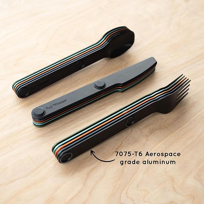 FULL WINDSOR - MAGWARE Magnetic Stainless Steel Kitchen Utensils Set - Travel Utensils for Camping, Cooking, and Outdoor Dining - Knife, Fork & Spoon - Compact Camping Cutlery - Multicolor (15 PCS)