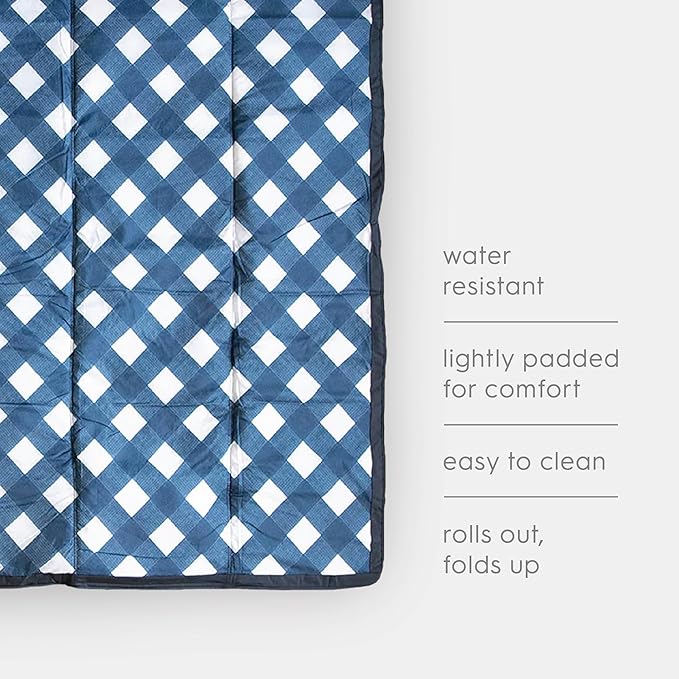Little Unicorn Outdoor Family Picnic & Beach Blanket, Water-Resistant, Compact Fold, XL Size, 5 x 10 feet, (Navy Plaid)