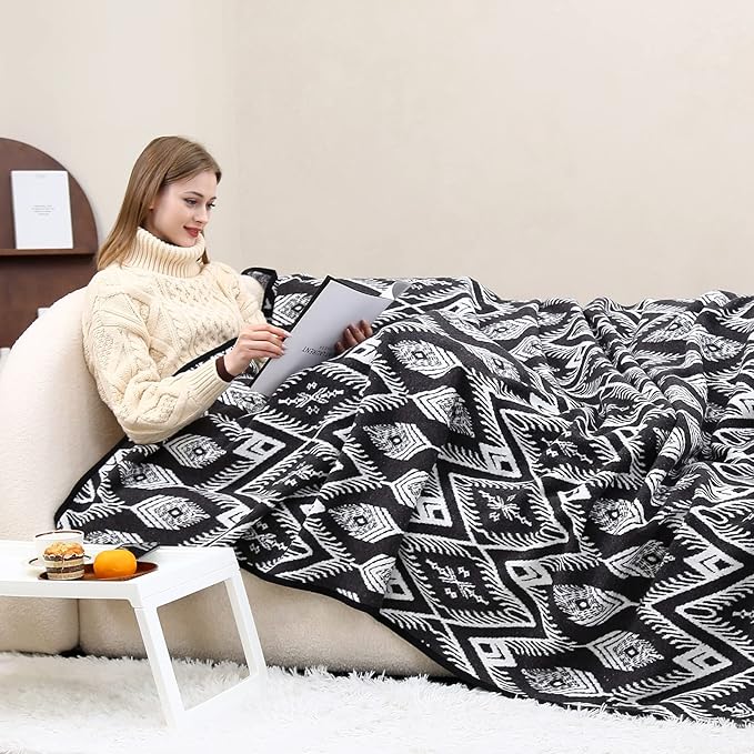 PuTian Merino Wool Blanket Camping Outdoor Blanket - 63" x 51" Bohemia Grey Great for Camping, Outdoors, Sporting Events, Survival & Emergency Kits -Super Soft Wool Blanket