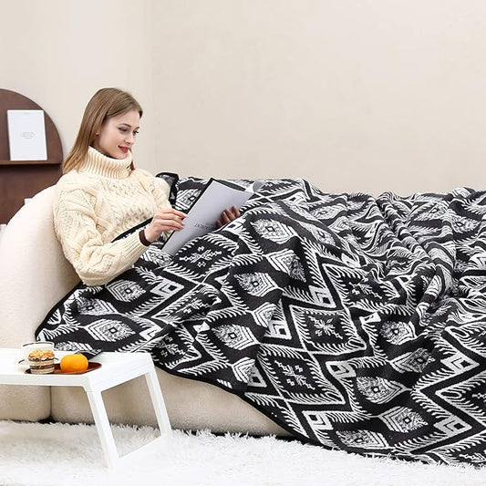 PuTian Merino Wool Blanket Camping Outdoor Blanket - 63" x 51" Bohemia Grey Great for Camping, Outdoors, Sporting Events, Survival & Emergency Kits -Super Soft Wool Blanket