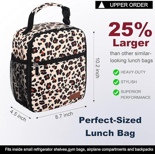 Lunch Box for Men Women Adults Small Lunch Bag for Office Work Picnic - Reusable Portable Lunchbox, Leopard