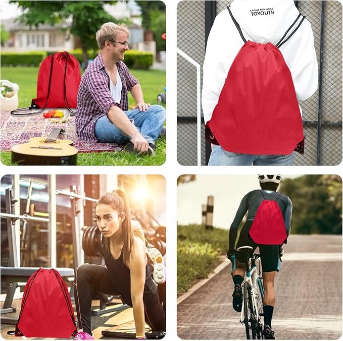 Drawstring Bags Bulk 14 Pcs Drawstring Backpack Bulk Cinch Bag Sackpack for Men Women Gym (Red)