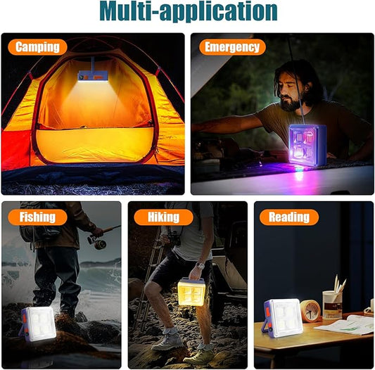 Solar Work Lights 4800mAh 4 Light Modes 10000 Lumen Waterproof USB Power Outages Solar Camping Lights with Hanging Clips for Outdoor Hiking Emergency Hurricane Car Repairing