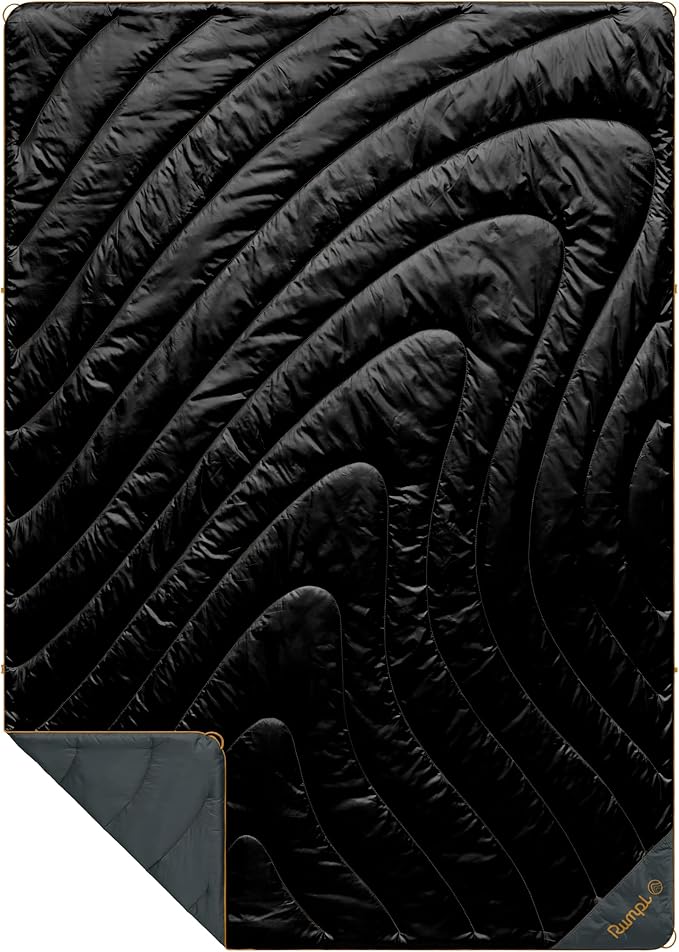 Rumpl Original Puffy Blanket - Warm Puffy Camping Blanket, 100% Recycled Polyester Insulation, Lightweight, Packable, Water-Resistant, Outdoor Puffer Blanket, 52"x75", V2, Black