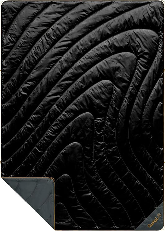 Rumpl Original Puffy Blanket - Warm Puffy Camping Blanket, 100% Recycled Polyester Insulation, Lightweight, Packable, Water-Resistant, Outdoor Puffer Blanket, 52"x75", V2, Black