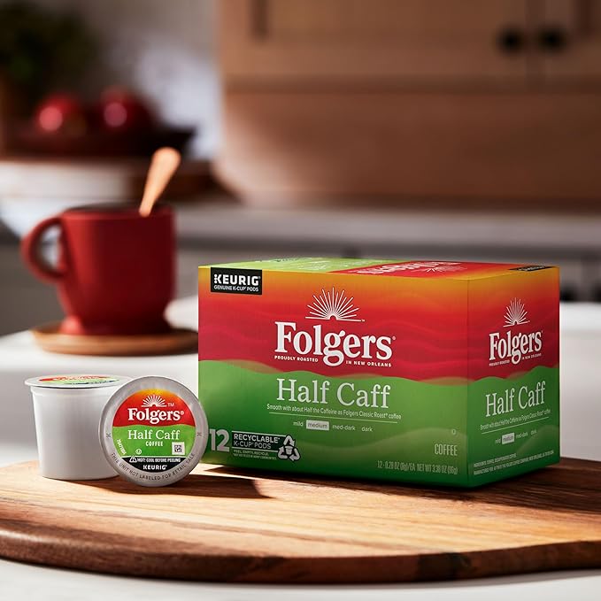Folgers Half-Caff Medium Roast Coffee, 72 Keurig K-Cup Pods