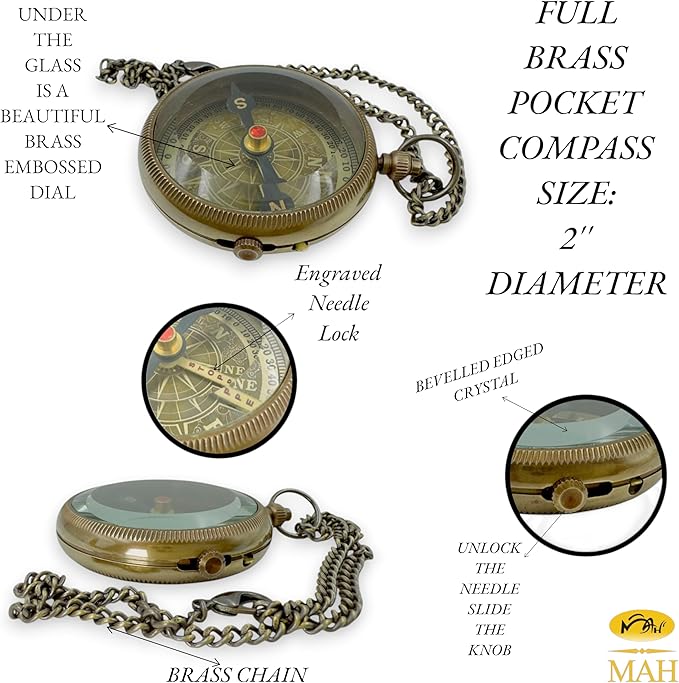 True North Compass – Go Confidently in The Direction of Your Dreams – Embossed Brass Compass – Graduation, Confirmation, Birthday, Motivational Gift for Him, Her, Students, Boys, Girls, High School