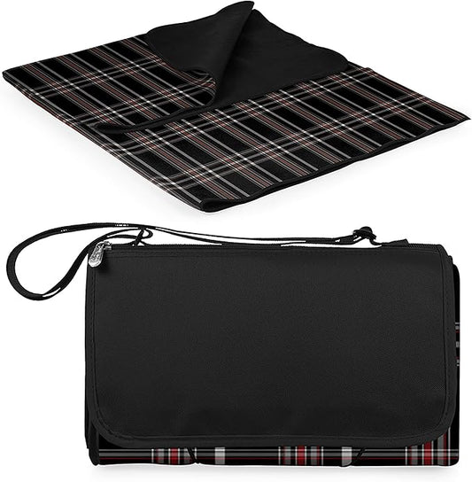 ONIVA - a Picnic Time brand - Tote XL Outdoor Picnic , Beach, Camping Blanket, (Black Tartan Pattern with Black Flap)