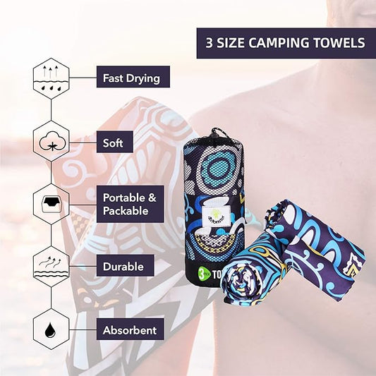 4Monster Camping Towels 3 Size at 1 Pack,Quick Dry Microfiber Towel,Beach Travel Towel Ultra Compact,Soft Gym Towel for Hiking Yoga Travel Sports Backpacking Trip and Pool