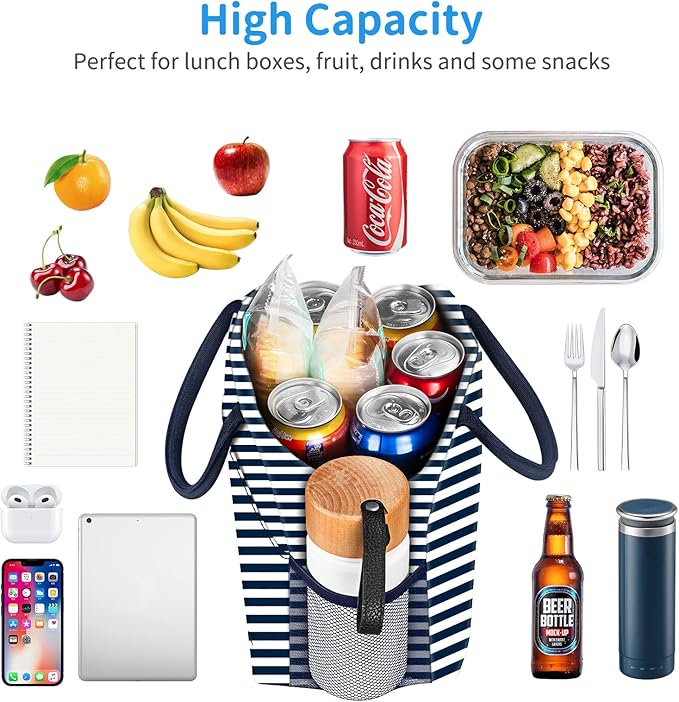 Lunch Bag Women, Lunch Box for Women Men Reusable Insulated Lunch Tote Bag, Handbags Case High Capacity for Travel Work Picnic, Navy Blue