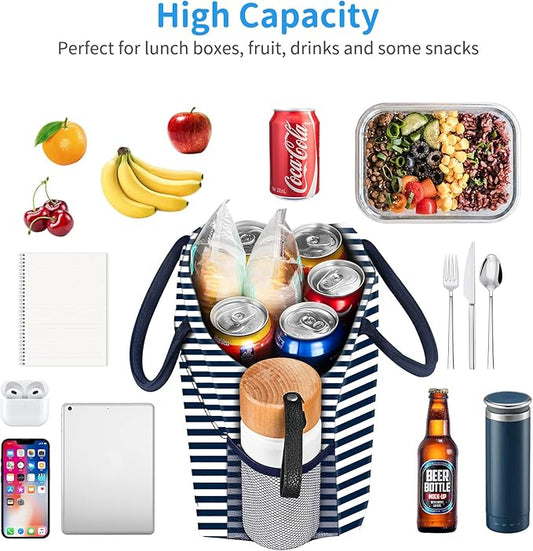 Lunch Bag Women, Lunch Box for Women Men Reusable Insulated Lunch Tote Bag, Handbags Case High Capacity for Travel Work Picnic, Navy Blue