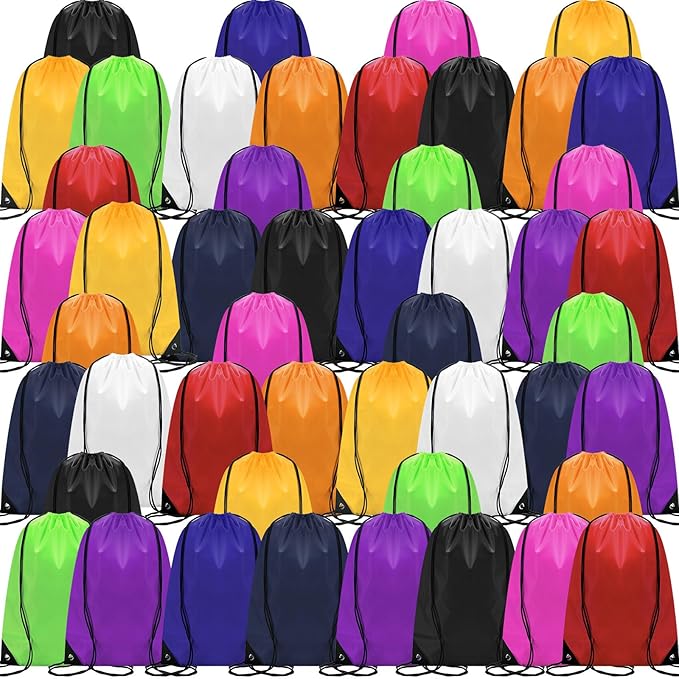 Shappy 60 Pcs Drawstring Backpack Bulk Sports Gym Cinch Bag Polyester String Bag for Men Women(10 Colors)