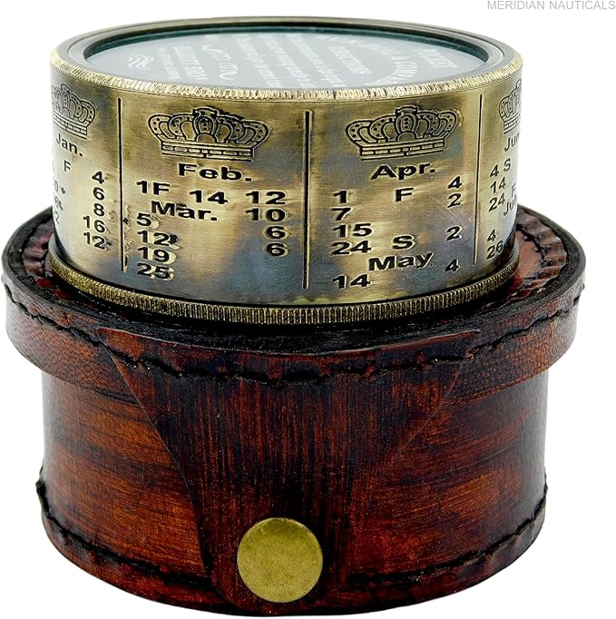 Brass Sundial Compass -Drum Sundial with Stamp Leather Box.Maritime Nautical Antiques Nautical Reproduction