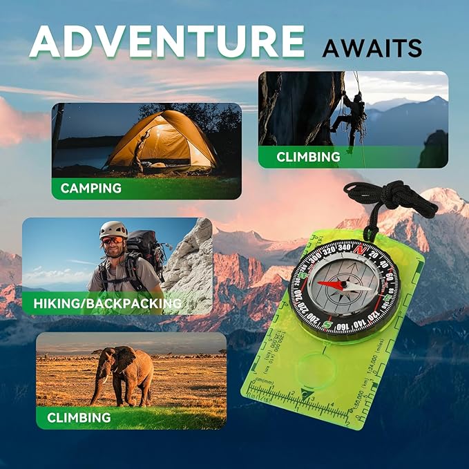 Orienteering Compass, Wilderness Survival Compass for Kids- Magnetic Gear Set Navigation Map- Backpacking Camping Hunting Survival