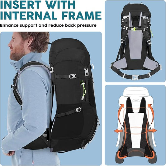 N NEVO RHINO Internal Frame Hiking Backpack 50/60/65/70/80L, Mountain Climbing Camping Backpack Daypack Waterproof Rain Cover