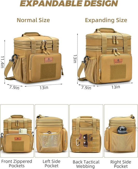 Expandable XLarge Tactical Lunch Box for Adults, Waterproof Insulated Lunch Bag with Lots of Storage Space, Durable Cooler Bag for Men Women Work Outdoor Picnic Trips, 22L(Brown), HSHRISH