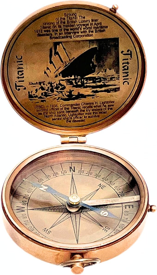 Nautical Compass Maritime Vintage Titanic Brass Magnetic Functional Pocket Compass for Outdoor Camping Hiking Home & Table Decor