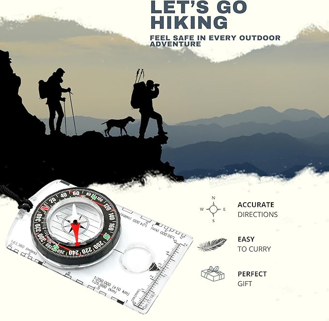 Pack of 2 Orienteering Compass Hiking-Compasses boy Scout Kids- Magnetic Gear Set Navigation map- Brujulas orientacion-Backpacking Camping Hunting Survival.