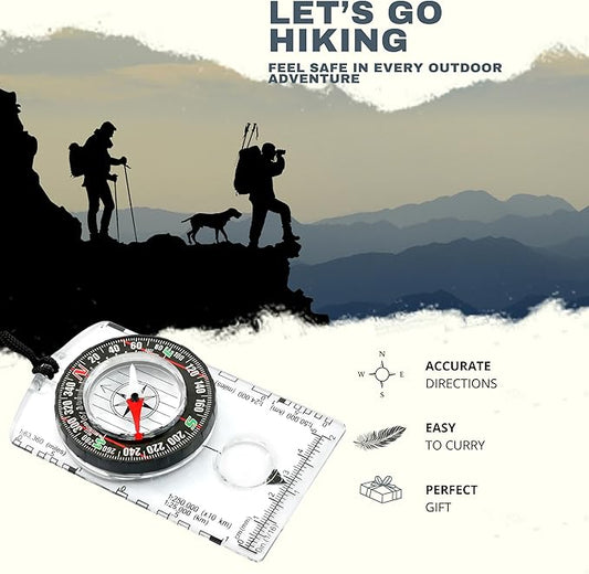 Pack of 2 Orienteering Compass Hiking-Compasses boy Scout Kids- Magnetic Gear Set Navigation map- Brujulas orientacion-Backpacking Camping Hunting Survival.