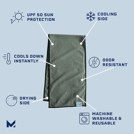Mission Dual Action Cooling & Drying Towel, Bronze Green/Black - Cools Up to 6 Hours - Moisture & Sweat Absorbent - UPF 50 Sun Protection - Machine Washable
